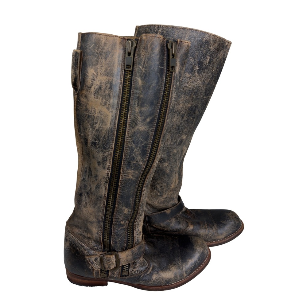 Bed Stu Cobbler Series Womens Size 10 Distressed Leather Tall Boots Double Zip